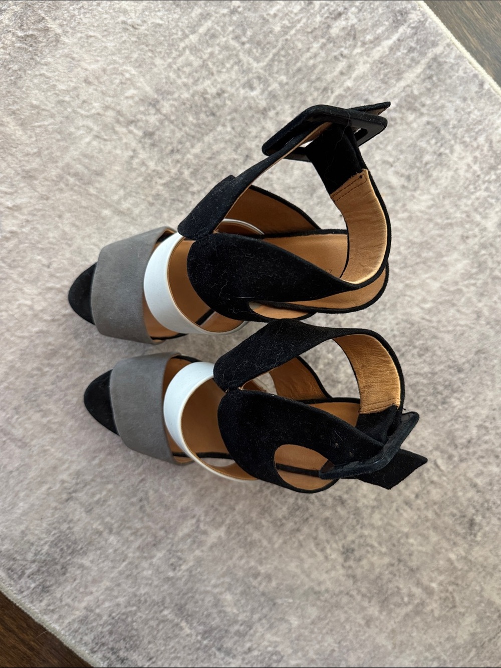 Zara Black, Gray & White Suede Colorblock Heels